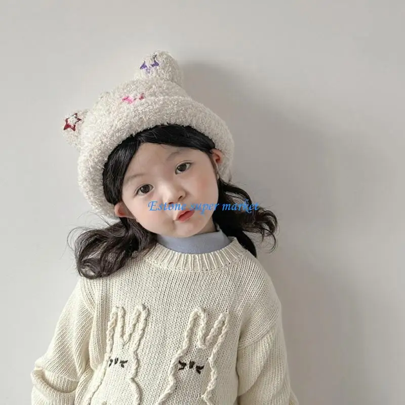 

090B Trendy Knitted Beanie with Bear Ear Designs Fashionable Kids Cap Soft for Baby Boys & Girls Suitable for 3-10 Year Kids