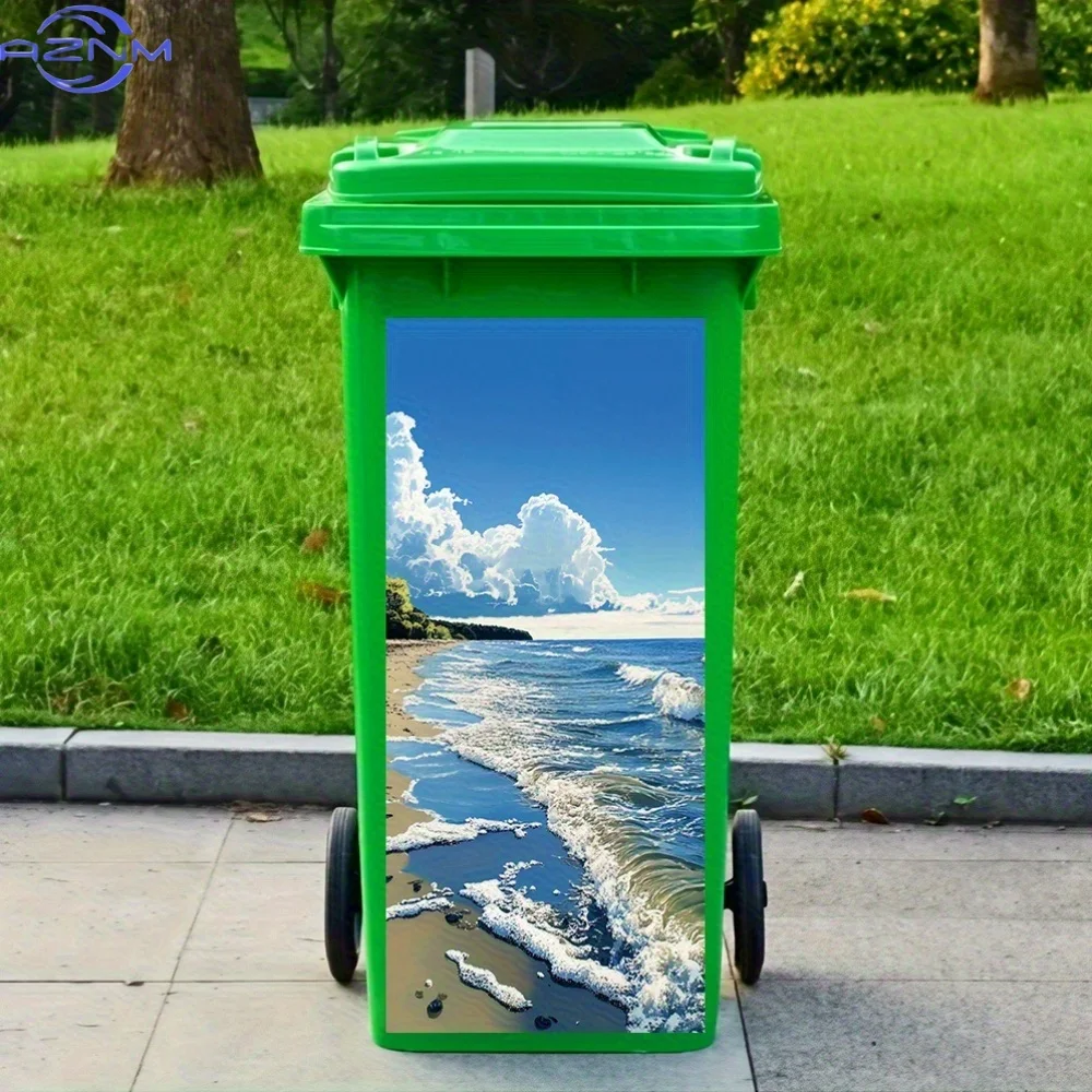 1pc, Beach Wave Digital Art Theme, Trash Can Sticker, Decorative Self-Adhesive PVC Sticker, Outdoor Waterproof, Suitable for T