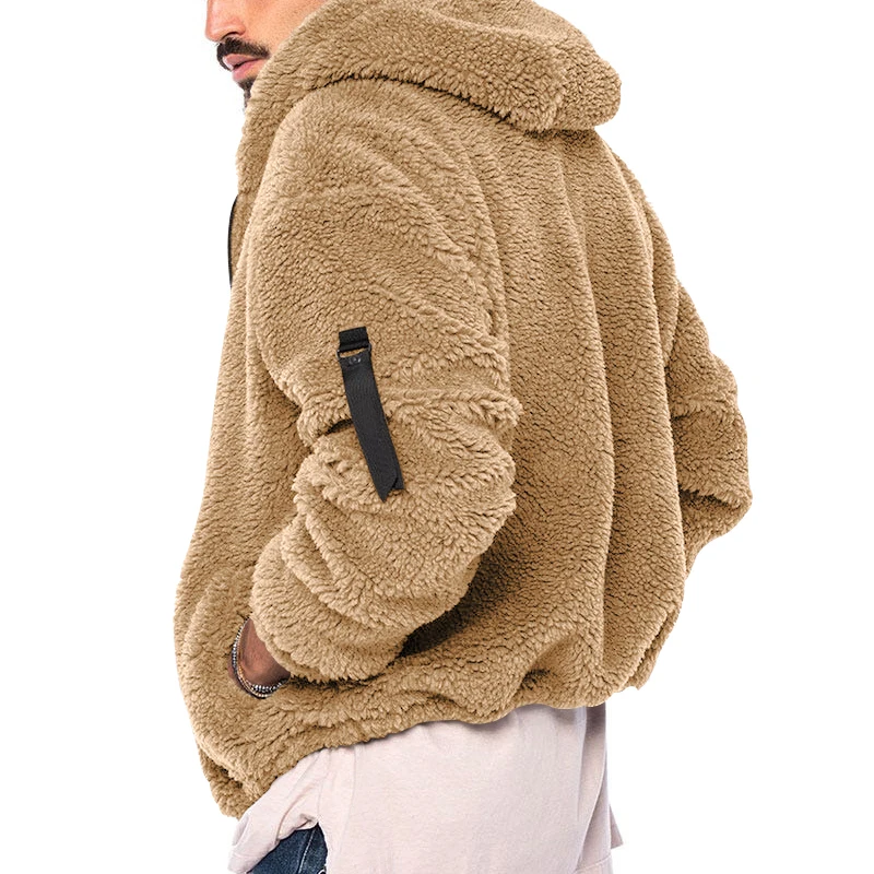 Men\'s Wear Winter Double sided Plush Hoodie with Pocket Arctic Velvet Warm Hooded Zipper Jacket Coat Sport Outwear Teenager