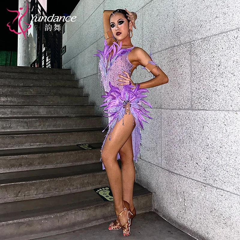 K-324 Latin Dance Dress Competition Dresses Costumes Skirt Performing Rhinestones Adult Children Tassel dress Various color