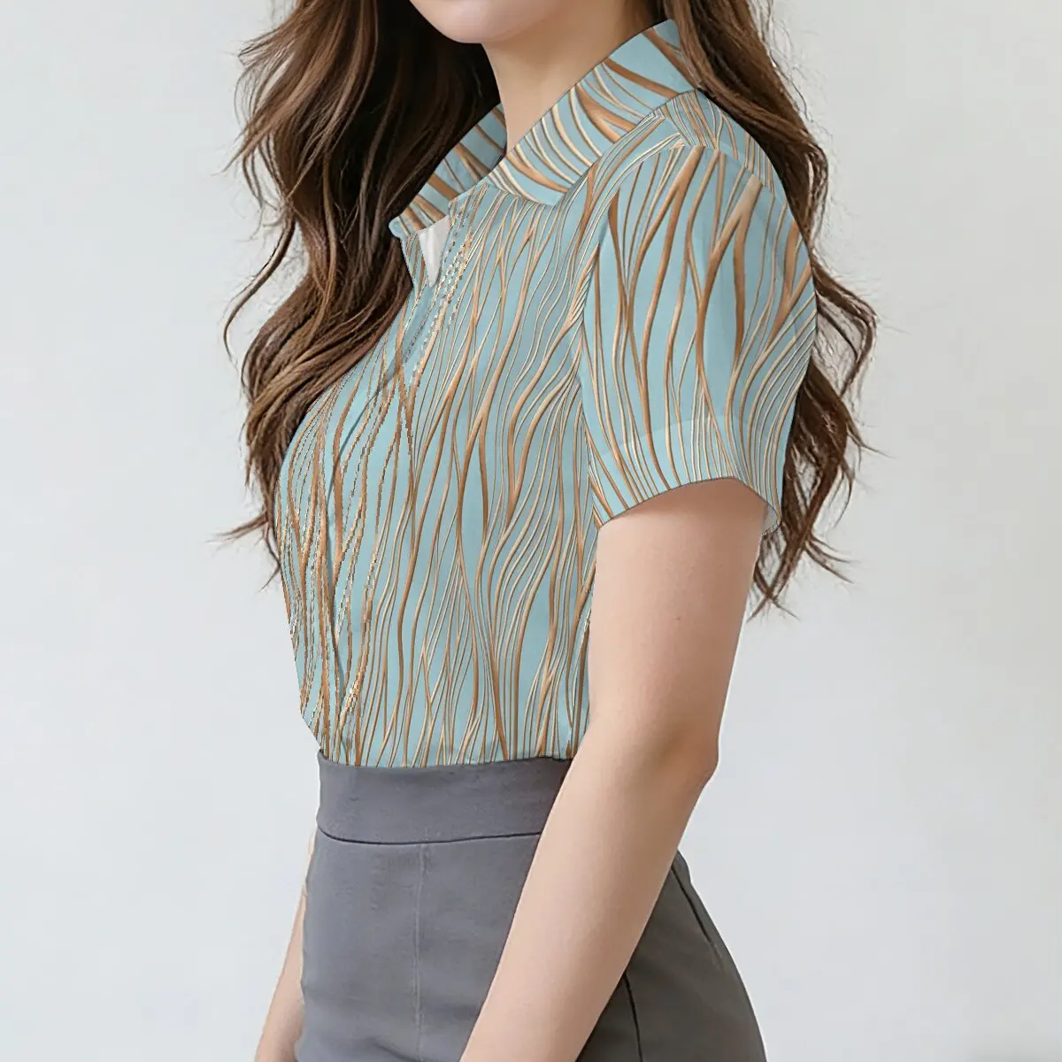 Women's Summer Shirt with Ripple Pattern, Light Luxury Texture and Unique Exquisite Feeling, Fashionable and Versatile for Daily