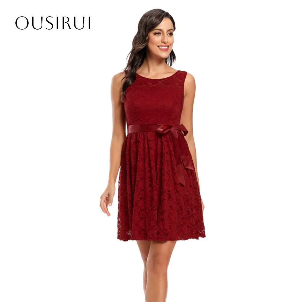 Korte kanten a-lijn cocktailjurken sjerp mouwloze ruches feestjurk op maat vestido corto elegante