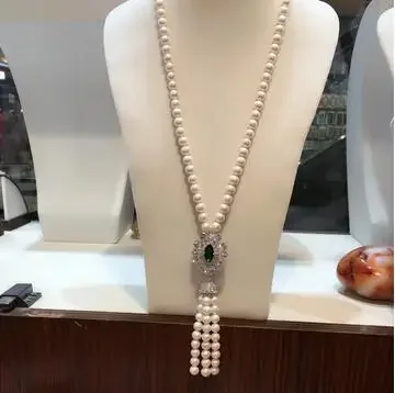 

hot sell Natural 8-9mm freshwater pearl white long necklace 25inch Sweater chain tassel Micro inlay zircon clasp jewelry