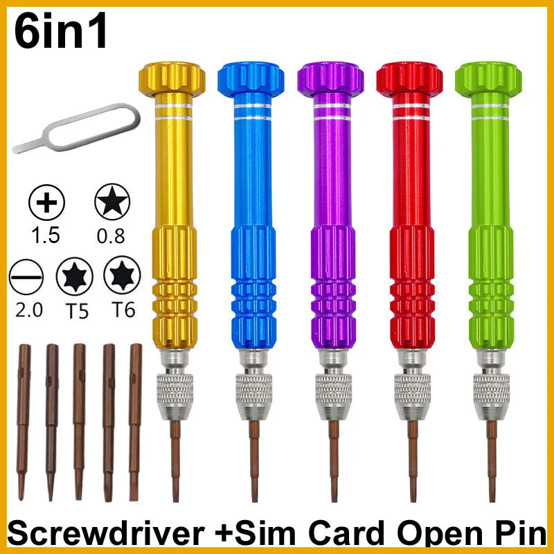6-in-1 Multifunctional Screwdriver Kit Repair Tool Sim Card Remover Open Pin Needle for Eyeglass Sunglasses Cellphone Jewelry
