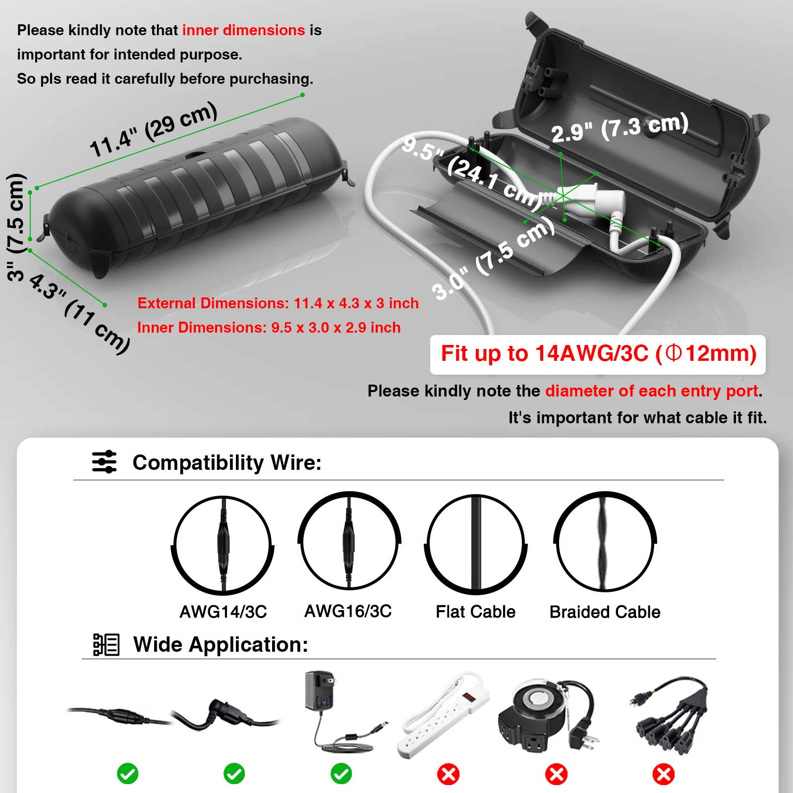 Flemoon 29 x 11 x 7.5 cm 2個セット コンパクトサイズ 屋外延長コードカバー 屋外電源プラグ用 防水屋外電気ボックス