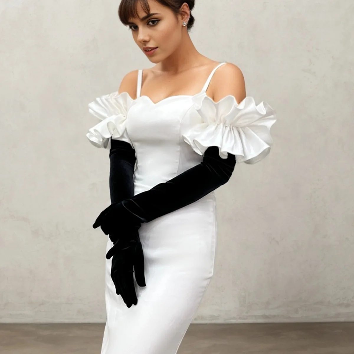 55Cm long forged ruffle edge gloves bridal wedding dress gloves wedding photo studio