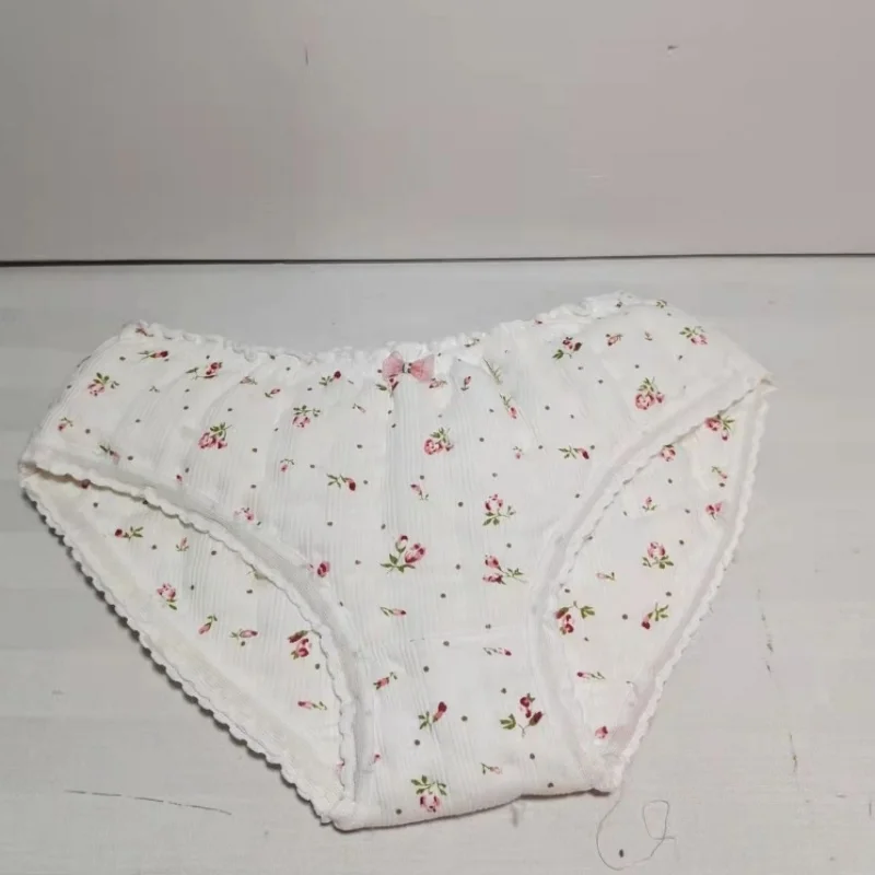Woman Sexy Pure Cotton T-briefs Live Show Dance Private Party Warm Underwear Costumes Floral Print Handmake Briefs
