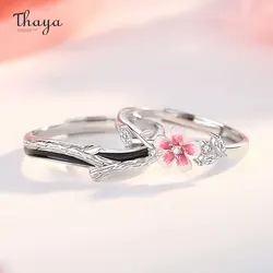 Thaya S925 Sterling Silver Women Wedding Ring Exquisite Luxury Finger Cherry Blossom Ring for Couple Engagement Party Jewelry