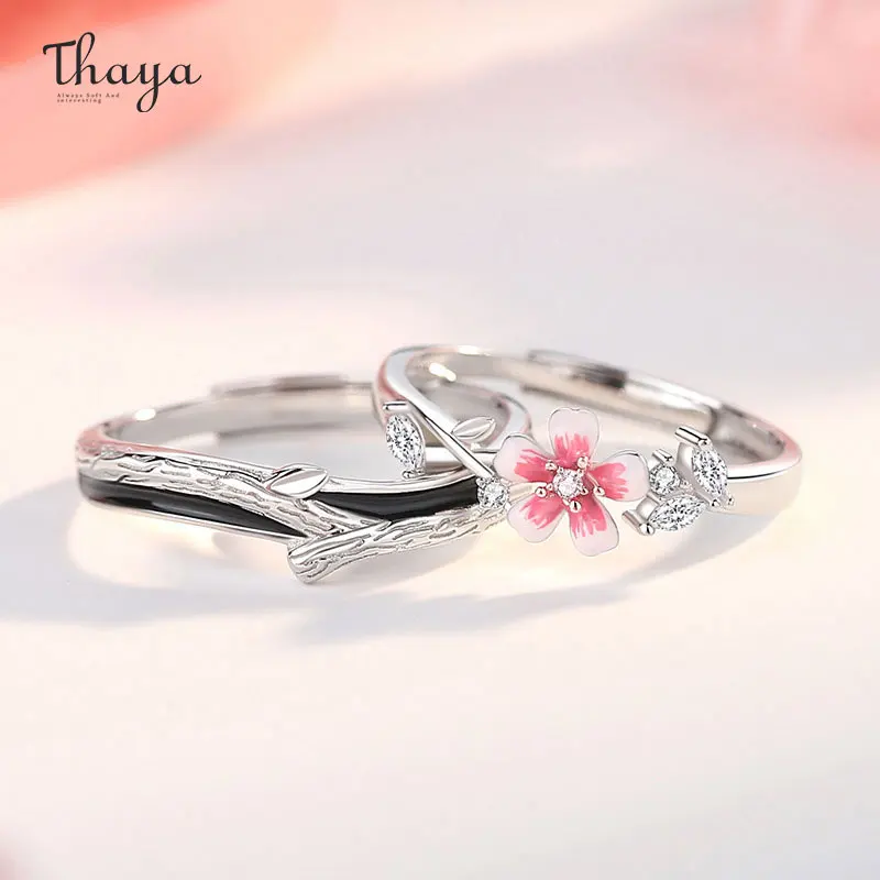 Thaya S925 Sterling Silver Women Wedding Ring Wykwintny luksusowy pierścionek z kwiatem wiśni dla pary Biżuteria zaręczynowa