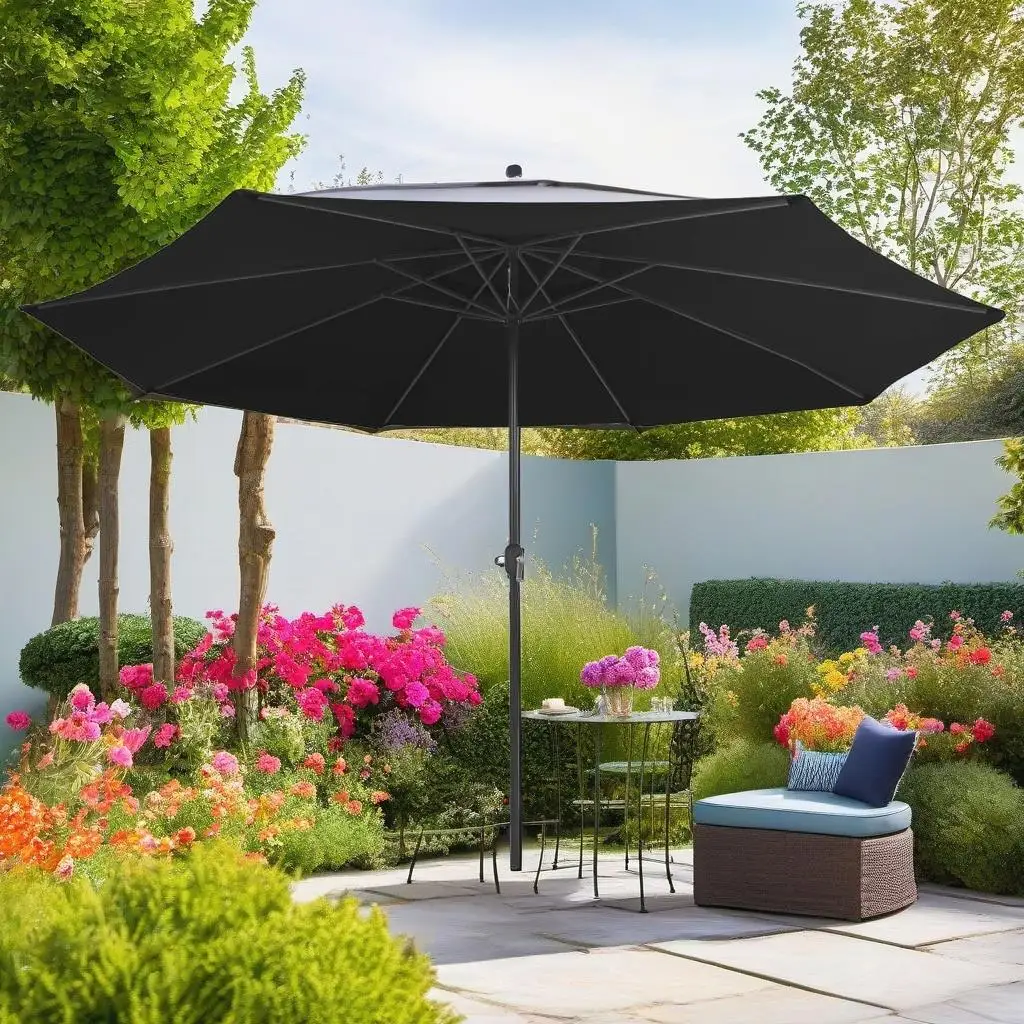 

153.5cm Black Garden Parasol with Sturdy Metal Pole - Stylish Outdoor Umbrella