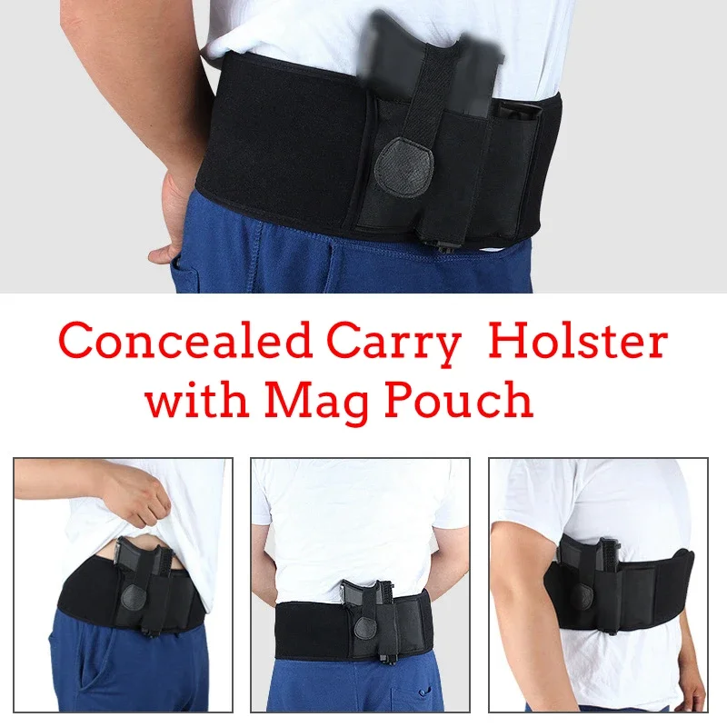 

Concealed Carry Gun Holster Tactical Right Left Hand Belly Band Universal Combat Gun Pouch with Magazine Holder