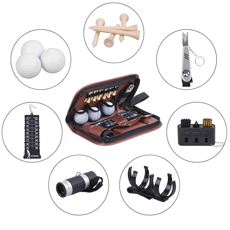 Golf Accessories Set with Case Rangefinder Golf Tees Brush Multifunctional Divot Knife Scorer Golf Ball Clamp Gift for Men Women