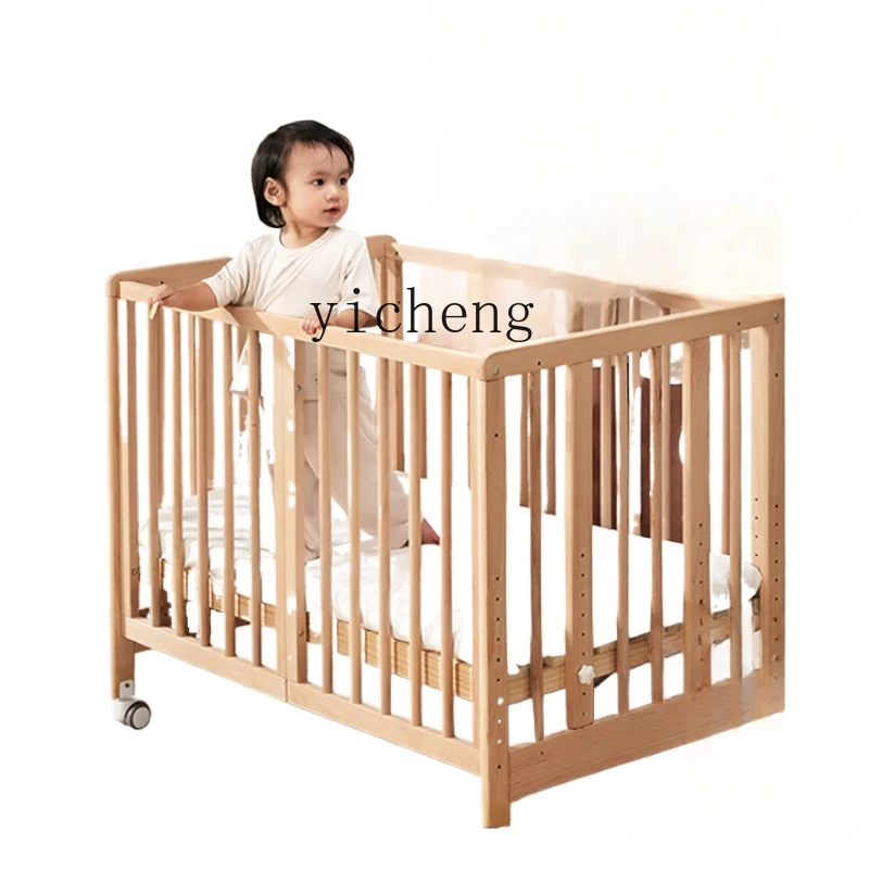 Tqh Movable Children's Bed Newborn Paint-Free Stitching Bed Multifunctional Solid Wood Babies' Bed