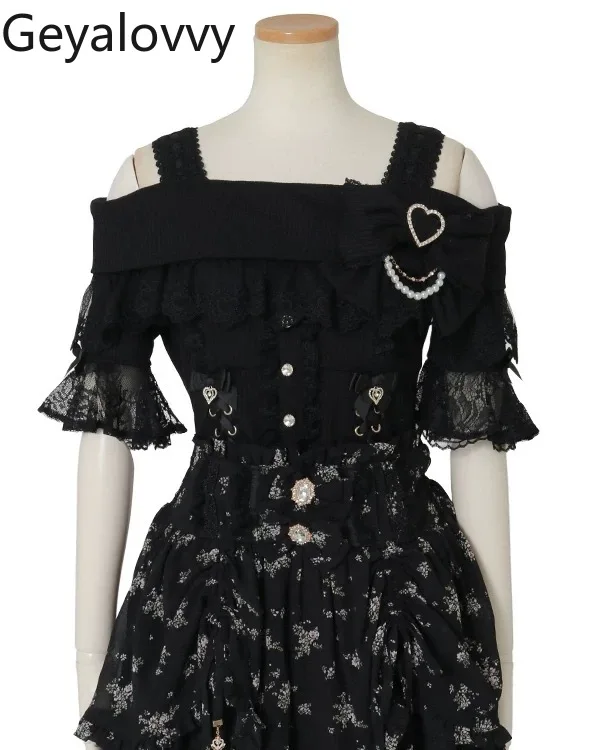 Sweet Cute Girls Versatile Short Sleeve T-Shirt Summer New Japanese Style Big Bow Ribbed Slimming Strap Off-Shoulder Top