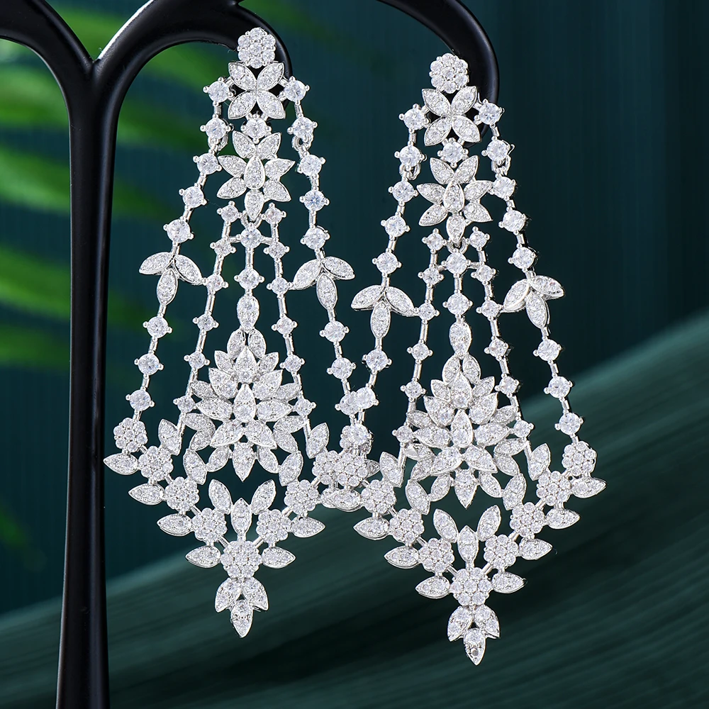 

GODKI 73MM Luxury Long Tassels Saudi Dangle Earrings For Women Wedding Cubic Zircon Crystal CZ Dubai Indian Bridal Earrings