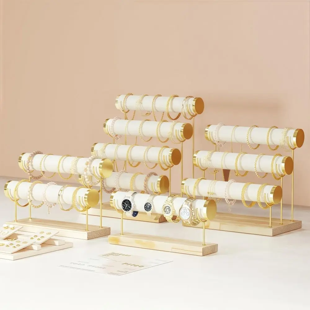 Detachable Bracelet Display Holder Flannel Wrap 3 Tier Bangle Storage Rack Multipurpose Wooden Tray Jewelry Storage Stand