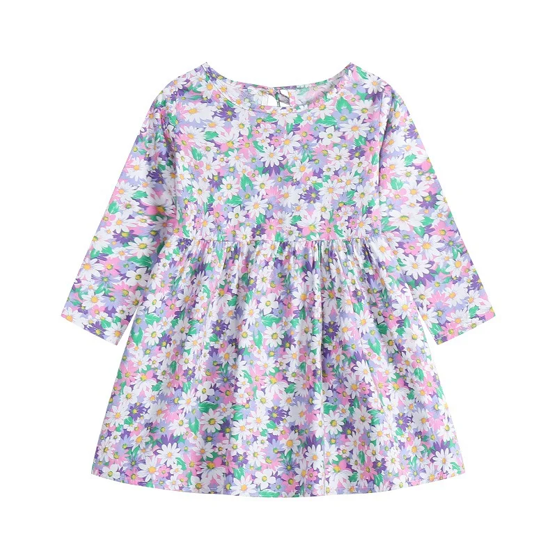 Spring Autumn Children Dresses for Girls Long Sleeve Cotton Kids Clothes Flower Print Baby Dress Children Clothing Girl Dress
