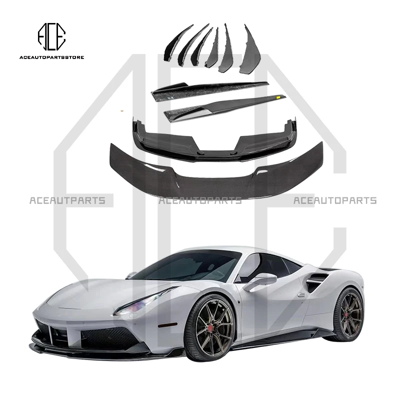 For Ferrari 488 GTB Spider Dry Carbon Fiber Front Lip Spoiler Side Skirts Aprons Rear Lip Diffuser Rear Spoiler Body Kit 15-18