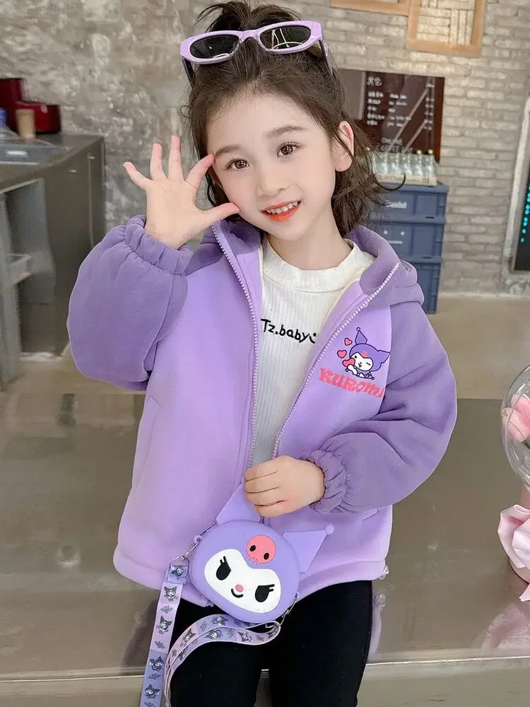 Sweet Kawaii Sanrio My Melody Anime Ins Children Long Sleeve Coat Cute Kuromi  Cartoon Winter Fleece Jacket Y2K Gifts for Kids