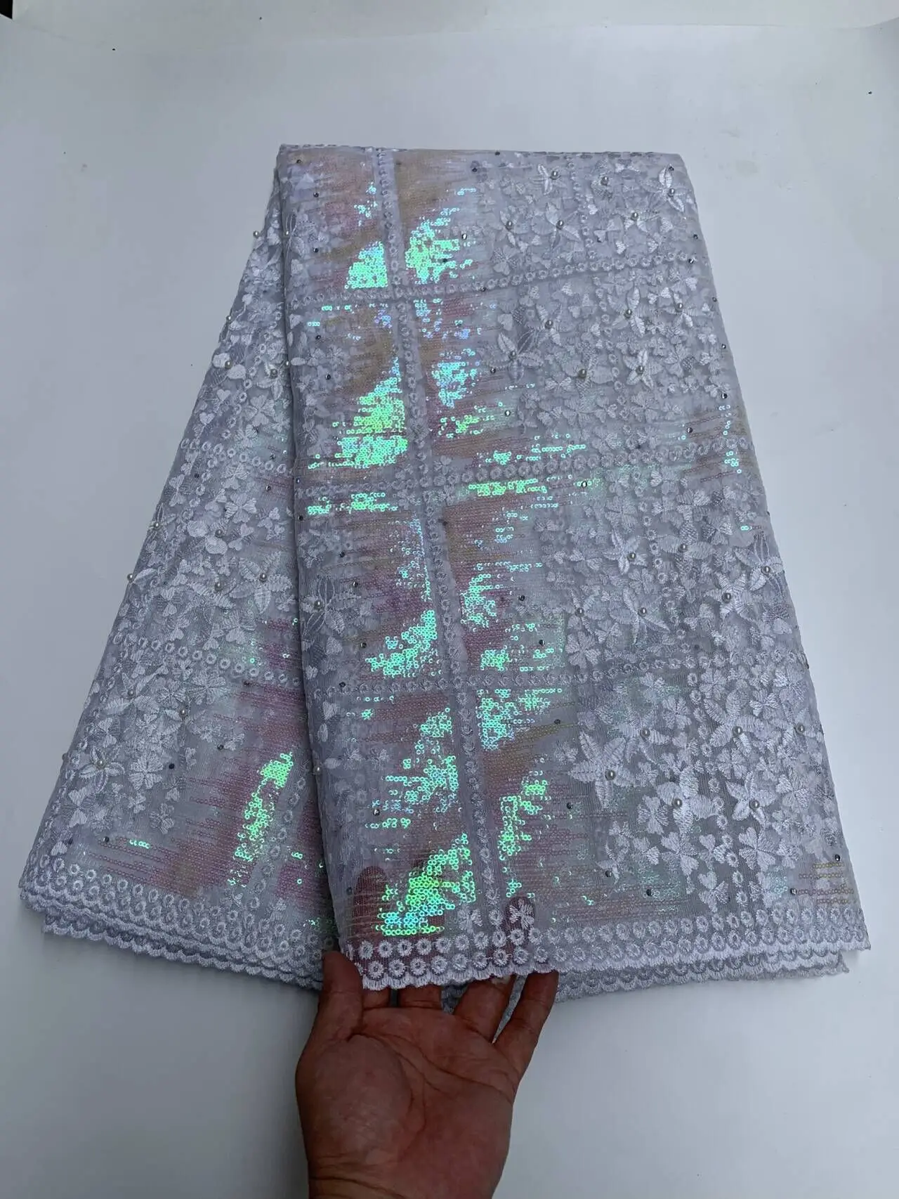 

Latest African Lace Fabric 2026 High Quality,Fabrics By The Meters,Sequin,Tulle,Wedding Dresses,Embroidery,Mesh,Cloth,5 Yards