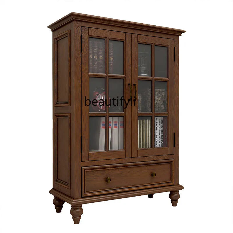 

American Country Solid Wood Dining Side Locker Cabinet Complete Living Room Double Door Wine Cooler Dining Room Furniture