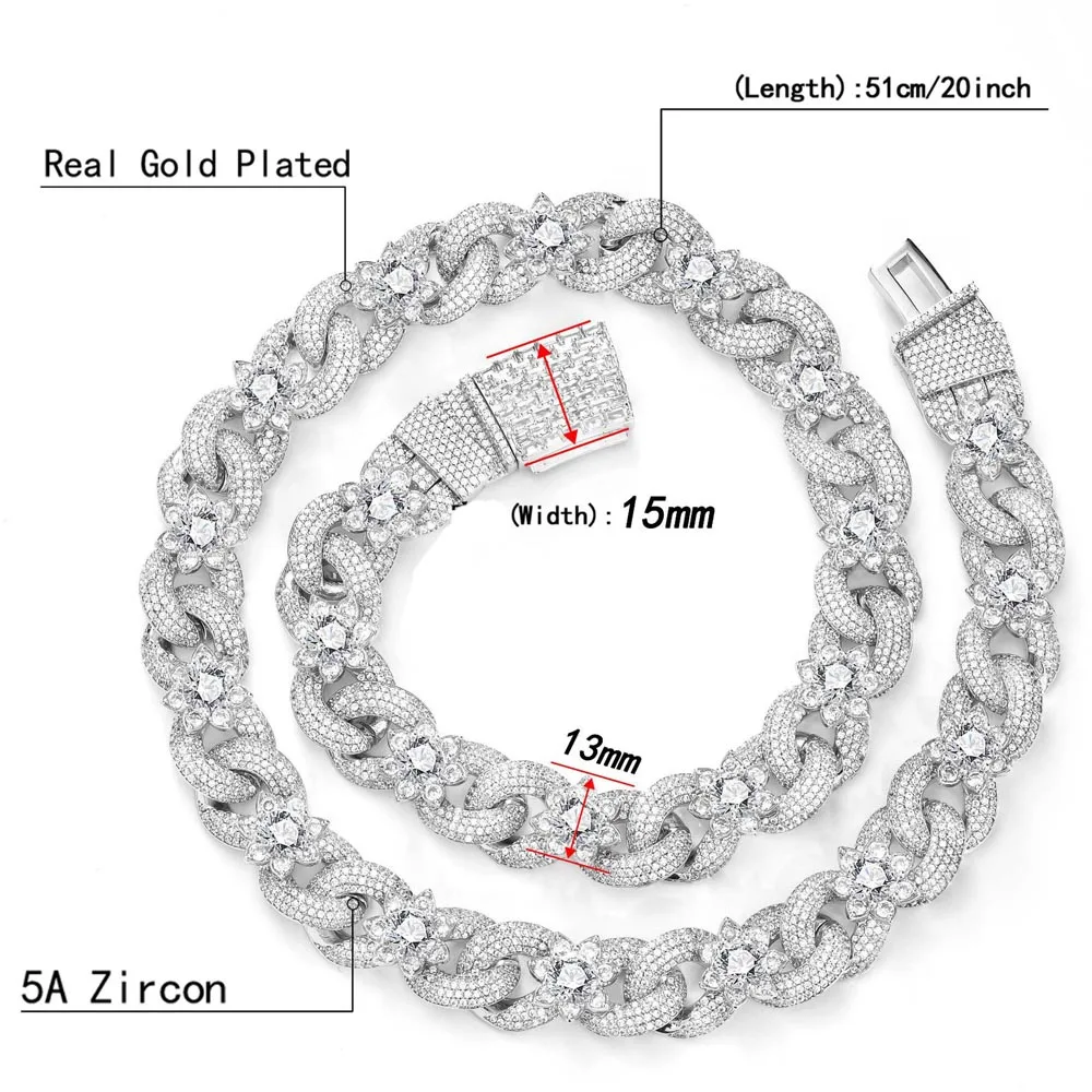 15mm Bubble Cuban Chain Hiphop Infinity Chain With Flower Fashion Cubic Zirconia Link Paved 5A+ CZ Hip Hop Necklace Jewelry Gift