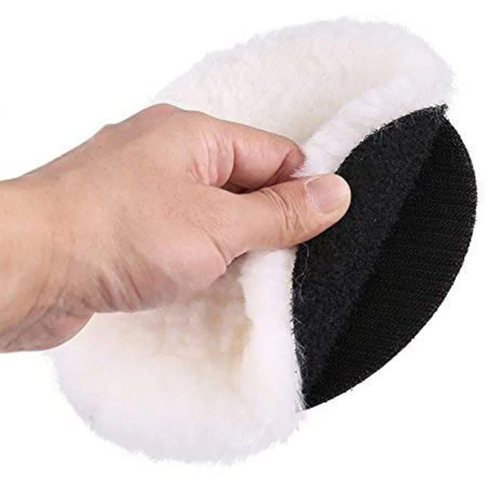 100% Wool Pads 7 Inch 2Pcs Waxing Polishing Buffing Pad Wheel Car Beauty Furniture Paint Care Polisher Pad Hook and Loop