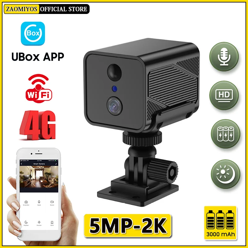 

Мини-камера UBox 2K, 4G SIM, уличная видеокамера для мониторинга безопасности, Wi-Fi, внутреннее наблюдение ночного видения, PIR-обнаружение, сигнализация, камера