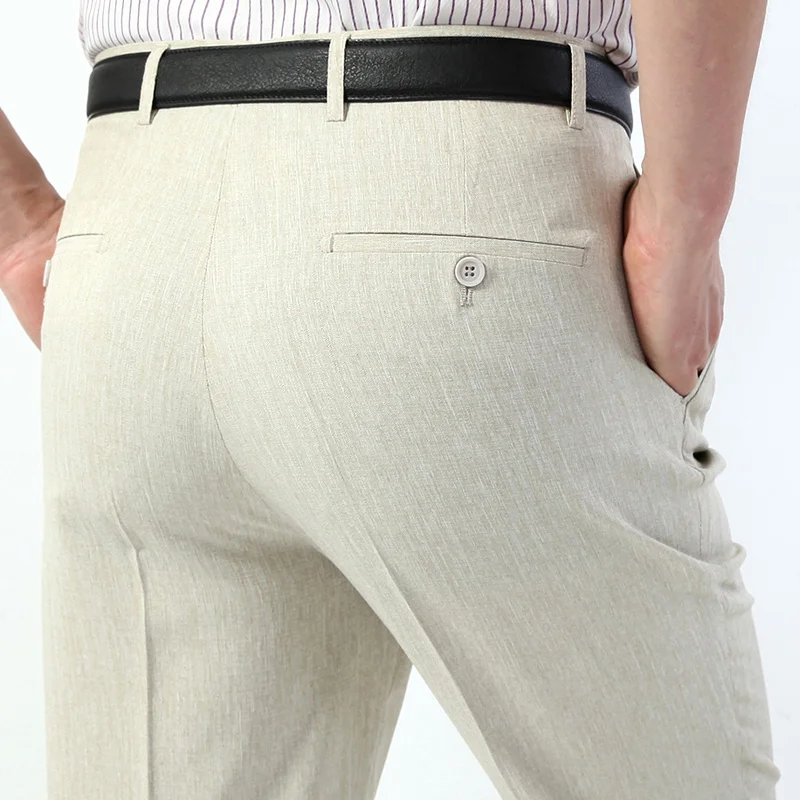 Men's Summer Linen Pants beige Straight Loose Formal trousers men Office essentials Suit Men Size 40 42 44