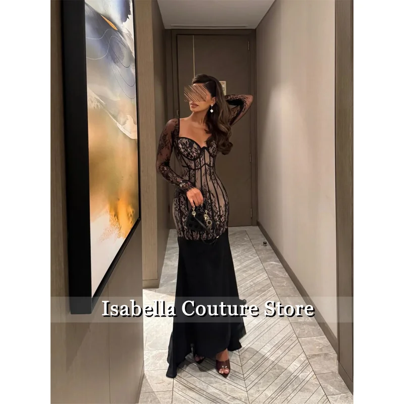 우아한 파티 드레스 2025 맞춤형 여성 이브닝 드레스 레이스 이브닝 가운 블랙 머메이드 프롬 드레스