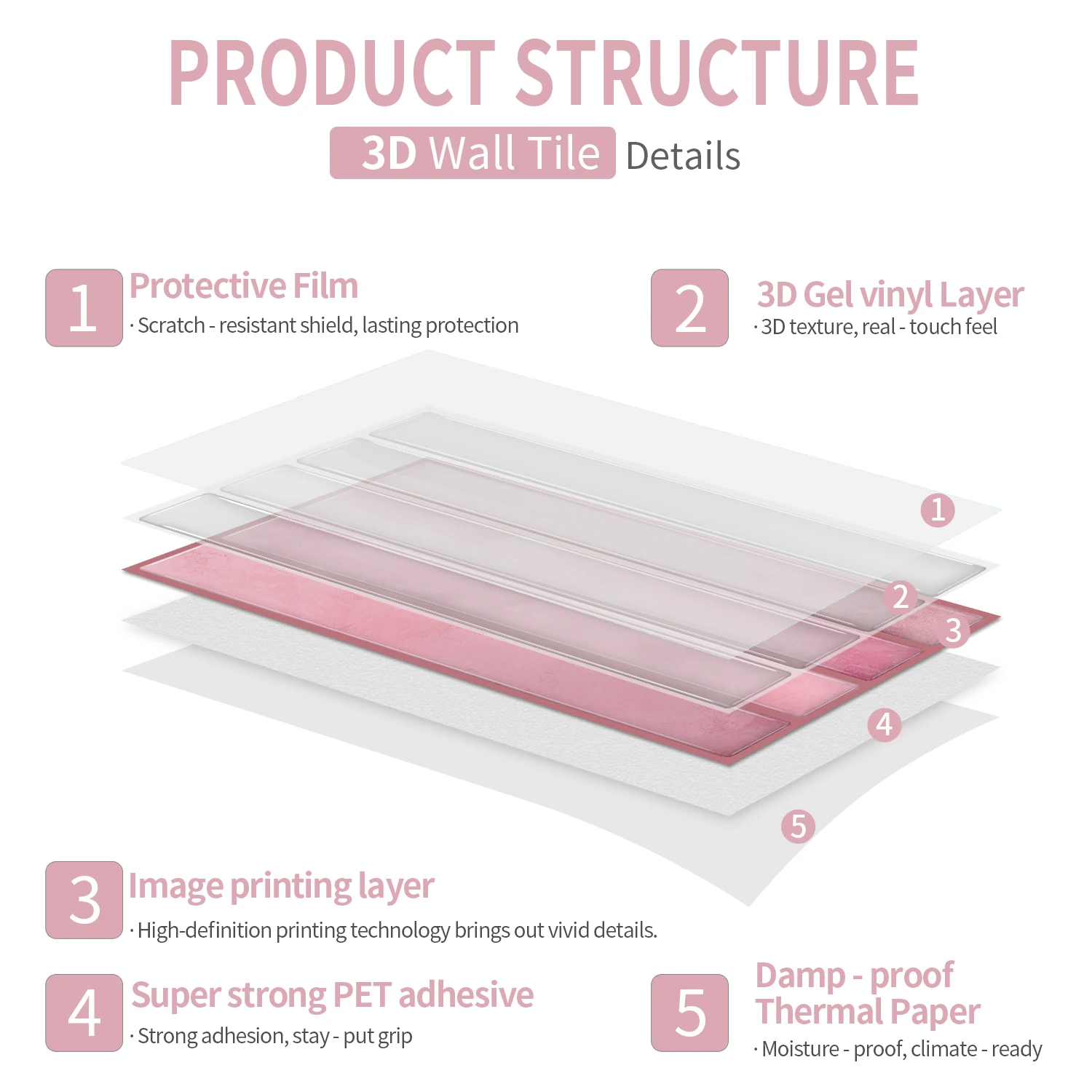3D gel vinyl pink self-adhesive paper 4.72x9.68 
