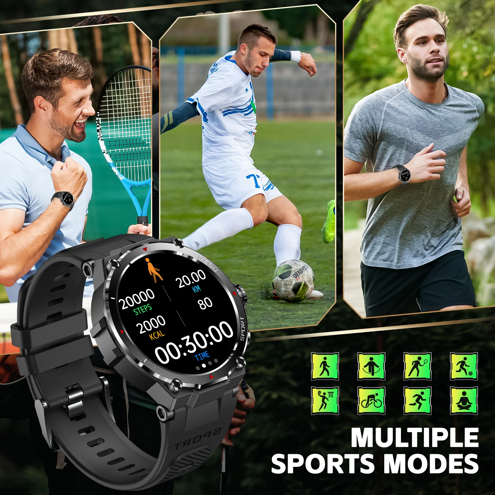 EIGIIS Military Smart Watch for Men 1.32’’ HD Rugged Fitness Tracker with Heart Rate Sleep Monitor Pedometer Sports smartwatch