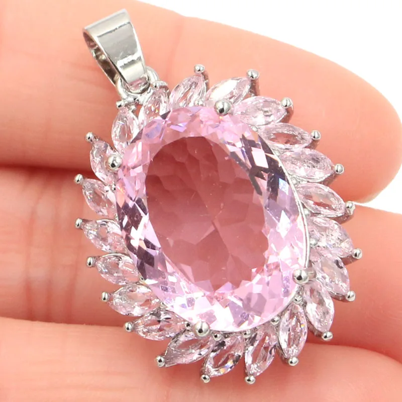 Buy 4 Get 1 Free 37x23mm Awesome Big Gemstone Pink Kunzite Women Dating Silver Pendant