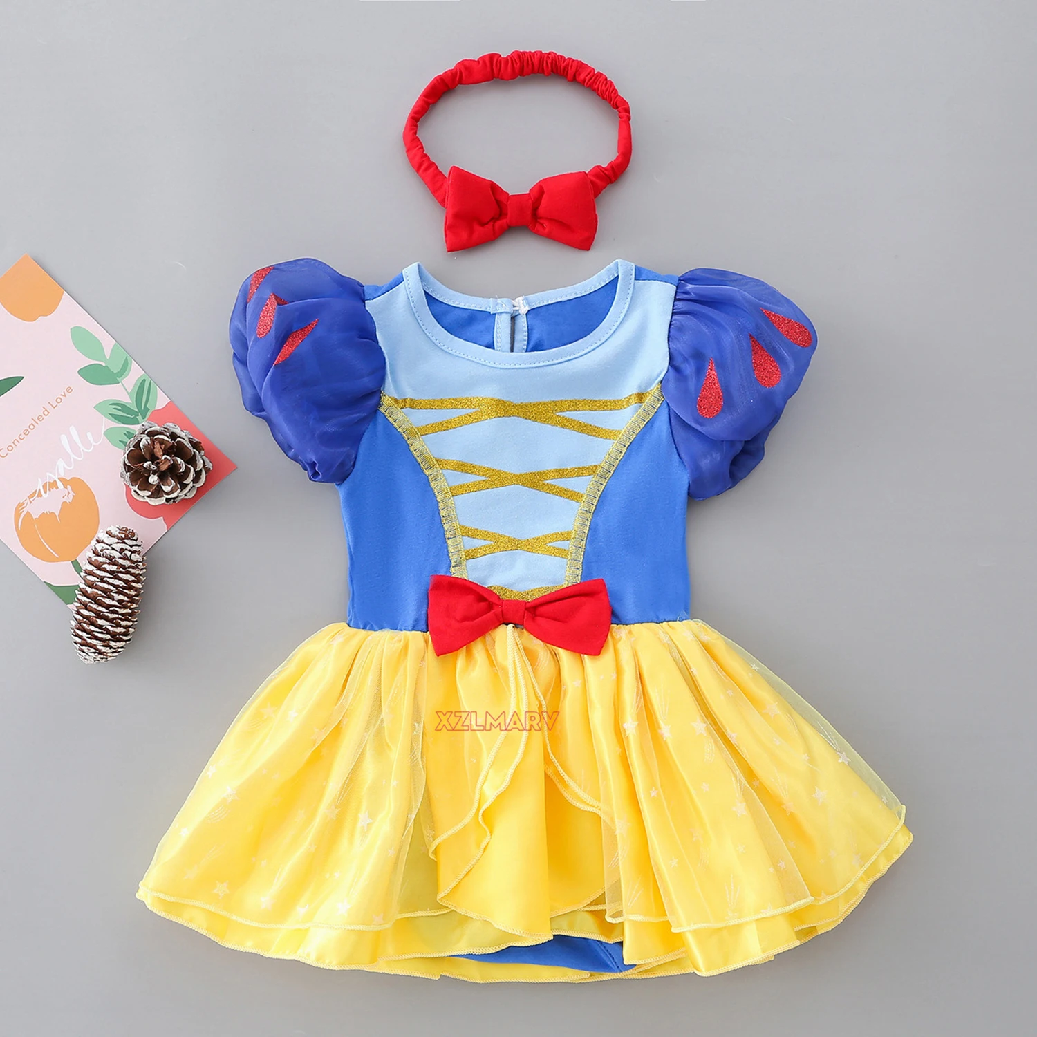 Fancy Fairy Baby Romper Elsa Ariel Belle Rapunzel Princess Costume 1 Year Birthday Tutu Dress Lace Headband Christening Baptism