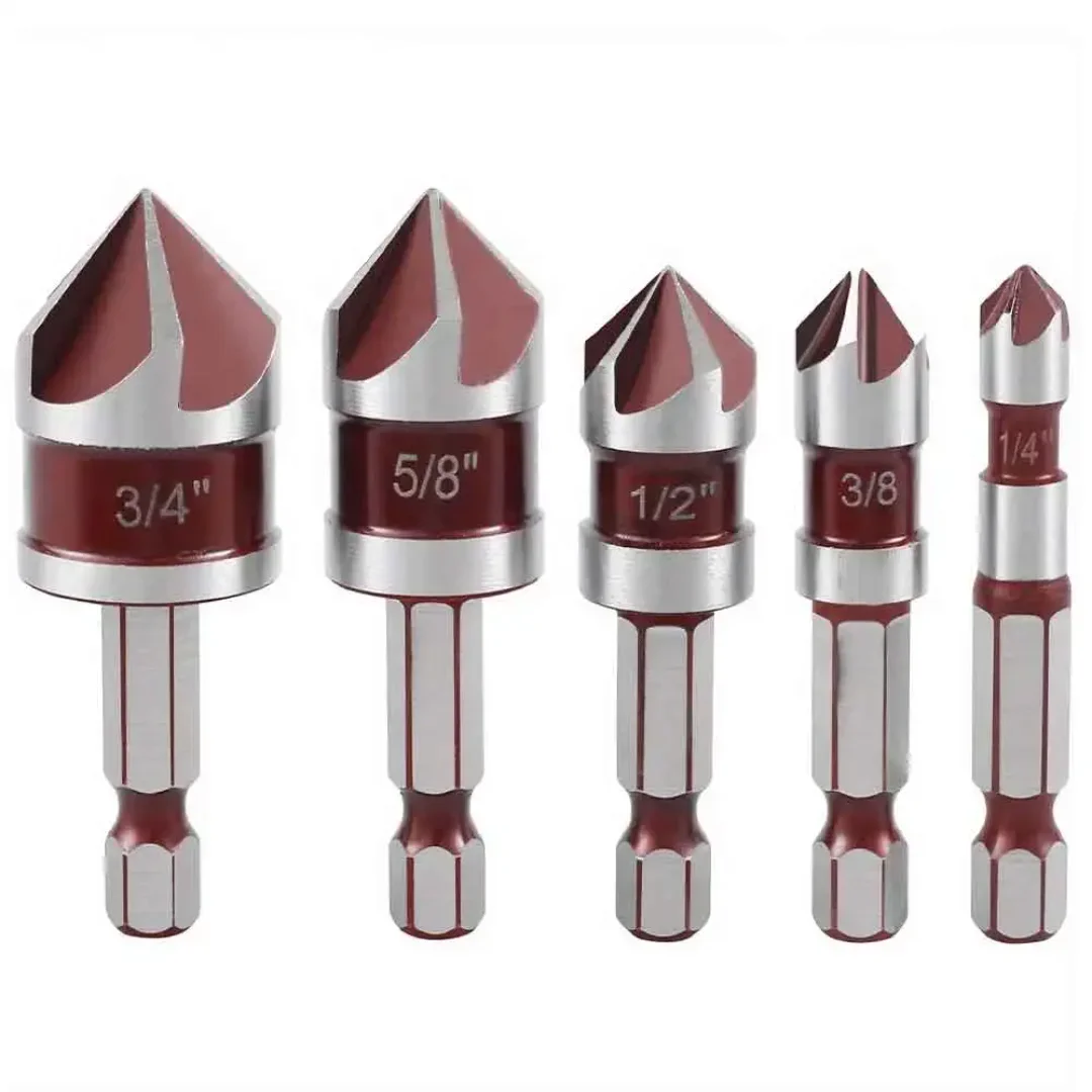 5pcs-82°-tips-5-flute-countersink-drill-bit-set1-4”-3-8”-1-2”-5-8-3-4”woodworking-tool-hole-opener-chamfer-bitfor-wood-metal