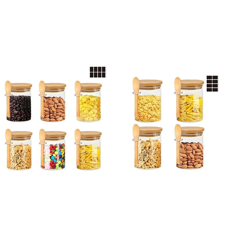 Glass Jars With Bamboo Lid & Spoons, Glass Jar With Airtight Lid, 15 Oz/450ML Glass Food Storage Containers