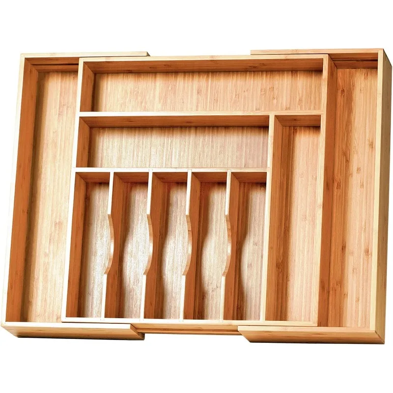 

Extra Large Expandable Kitchen Siverware Utensils Drawer Organizer, 19" Deep for Big Drawer, Adjustable Bamboo Wood Drawer