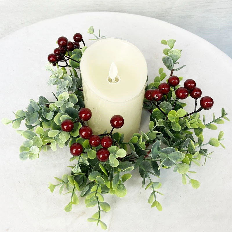 

2pcs Spring and Summer Simulation Flower Wreath Candle Wreath Eucalyptus Eucalyptus Leaf Wreath Table Candle Decoration Flower