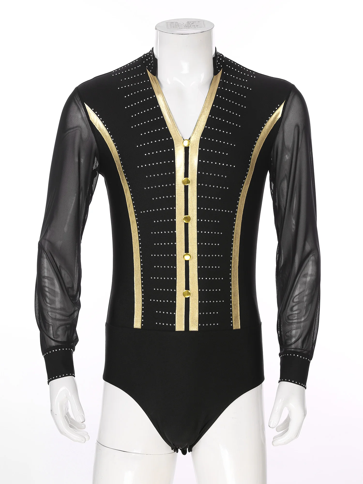 Latin Leotard Bodysuit Men\'s Shirts Tops Ballroom Samba Dancing Unitard Waltz Modern Dance Costume Professional Practice Wear