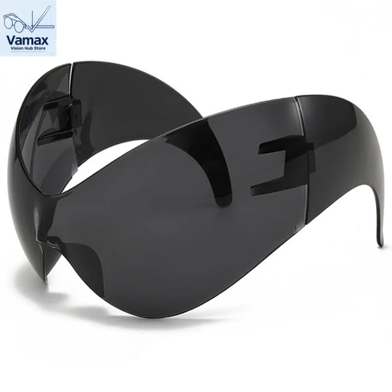 

VAMAX Y2K Punk Sunglasses Rimless Oversized UV400 Futuristic Unisex Viral Glasses