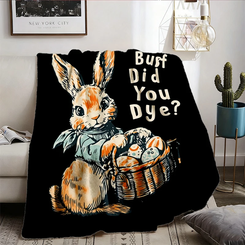 But Did You Dye Flannel Blanket, Retro Bunny Easter Graphic Flannel Throw, Gothic Egg Hunt Cozy Blanket