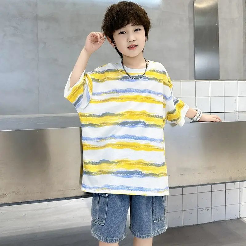 Streetwear Style Big Kids Unisex Summer Short Sleeve T-Shirt 100% Cotton Must Have New Release Trendy Half Sleeve Top