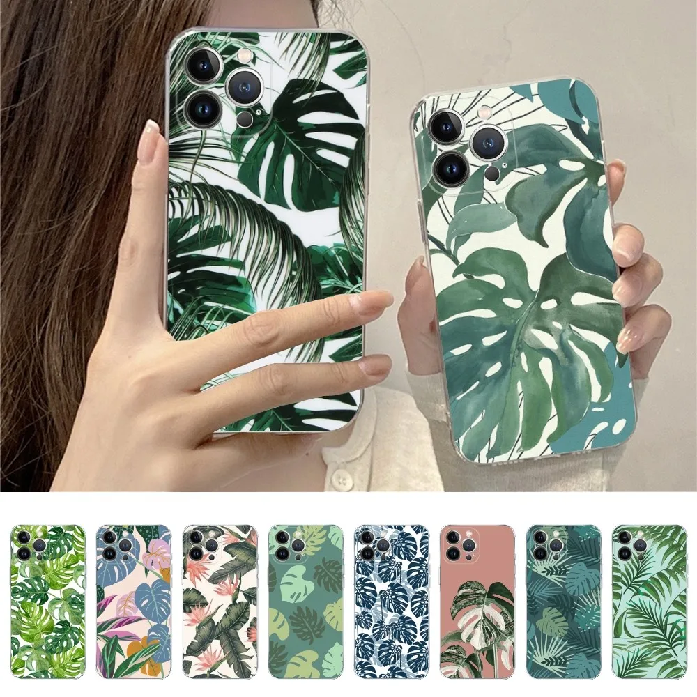 Leaves Monstera Green Phone Case For IPhone 14 11 12 13 Mini Pro XS Max Cover 6 7 8 Plus X XR SE 2020 Funda Shell