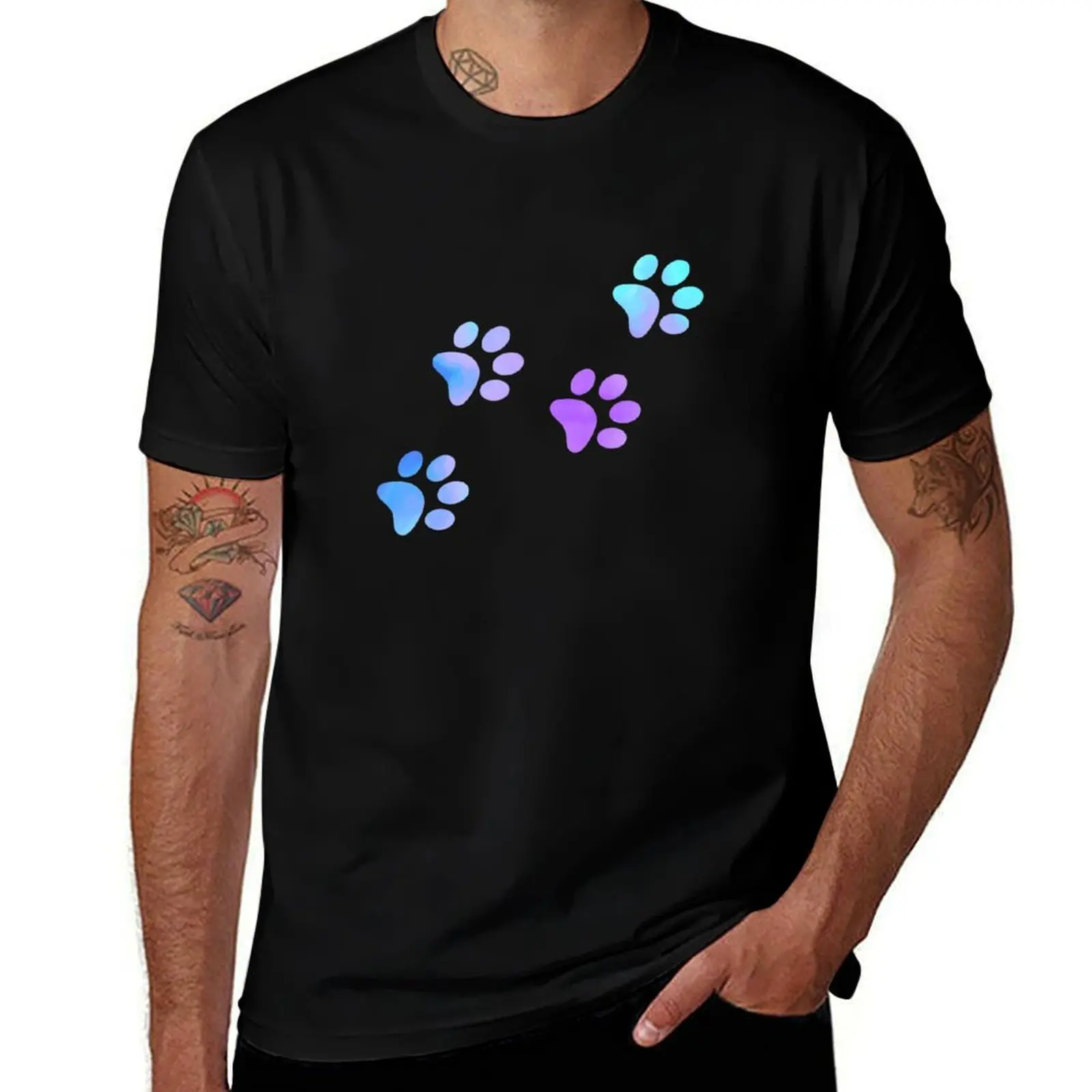 

Blue Purple Galaxy Paw Prints T-Shirt vintage graphic tee korean fashion cute clothes croswit shirt man black t-shirts for men