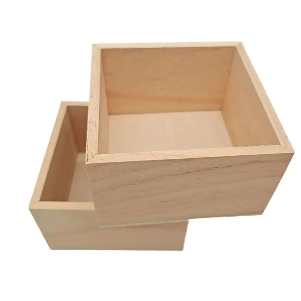 

2 Pcs Wooden Storage Boxes 10x10x6CM Natural Home Office Organization Gift Packaging Case Design