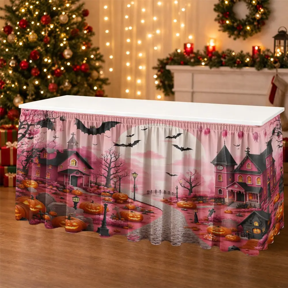 One Halloween party tablecloth, 2D flat Halloween pumpkin haunted house scene
