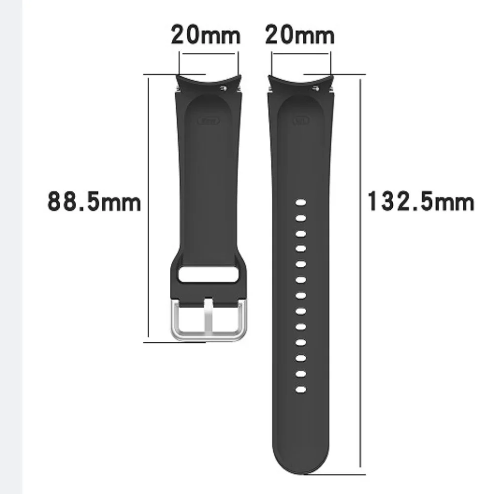 Silicone Watch Strap 20mm Sports Style Bracelet Band Silver Round Buckle Replacement for Samsung Galaxy Watch 7/FE/6/5/5Pro/4