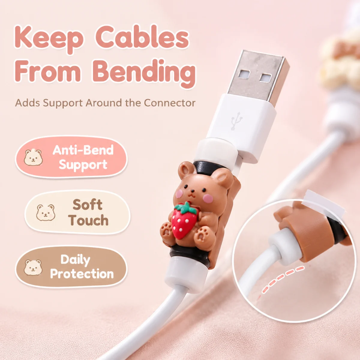 Cute cartoon data cable protection case, phone charging cable anti break protector, high aesthetic protection case