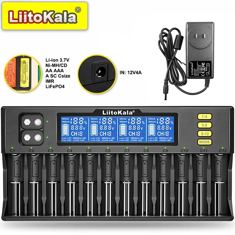 

LiitoKala Lii-S12+car 12 Slot LCD 1865/21700/ 9V Charger