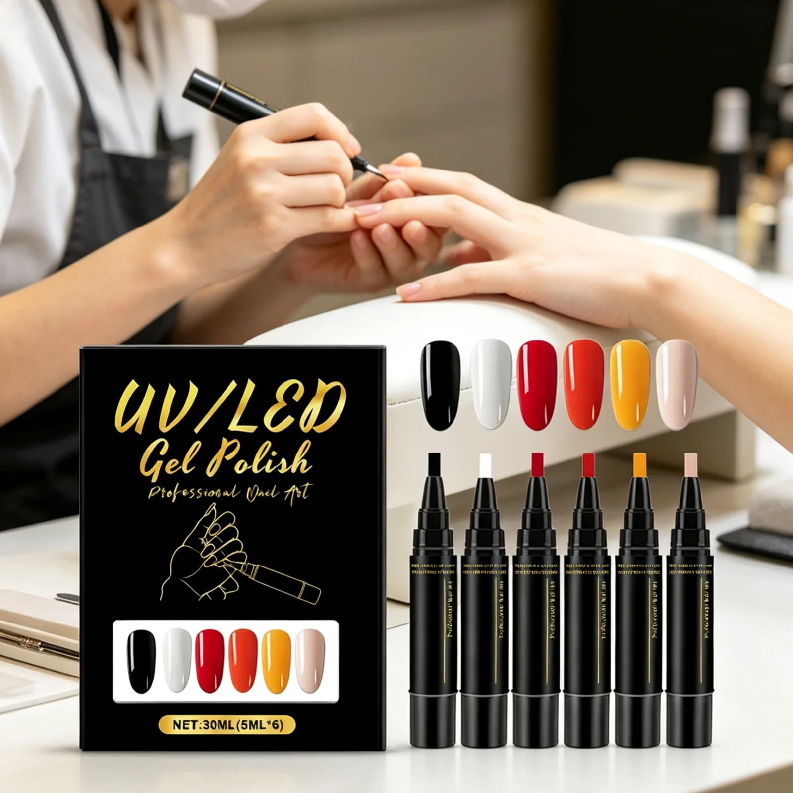 Gel Nail Polish Pen Long Lasting Nourish Precise Application Beginner Friendly Quick Drying Mild Formula Nail Gel Pen 6 Colors
